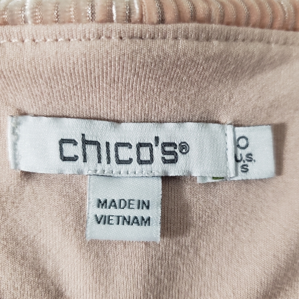 Chico's Blouse Top Women Small Blush Pink Ribbed Shimmer Soft Velvet Textured - Picture 7 of 8